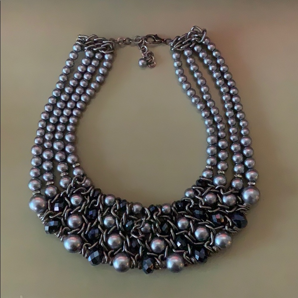 Grey and deep blue statement necklace